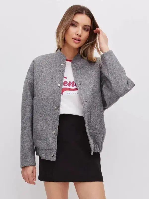 Versatile Pocketed Loose-Fit Bomber Jacket Coats