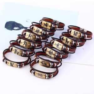 Zodiac Leather Bracelet with 12 Signs for Everyday Wear