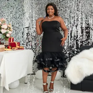 Sexy Tube Top High Waist Hip Mesh Stitching Cocktail Party Banquet Dress