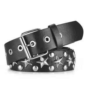 Statement Star Rivet Pin Buckle Wide Punk Belt (Black)