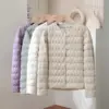 Women’s Short Puff Jacket with Ruffled Crew Neck Pockets