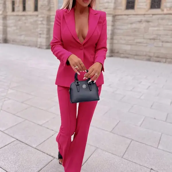 Women's Business Wear Jacket Solid Color Casual Pants Two-piece Set