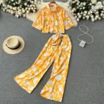 Comfort Fit Wide Leg Long Pants Two-Piece Set for Women