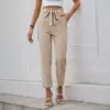 Lace-Up Elastic Waist Trousers, High-Waist Straight-Leg