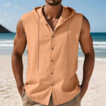 Breathable Linen-Blend Sleeveless Hooded Shirt for Men
