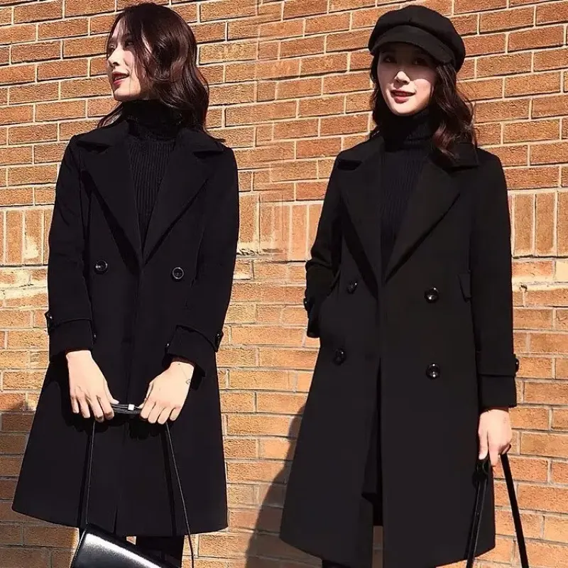 Structured Black Wool Coat for Women, Extra-Long 4 XL