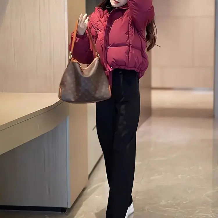 Warm Cropped Hooded Cotton Jacket with Thick Chenille Lining