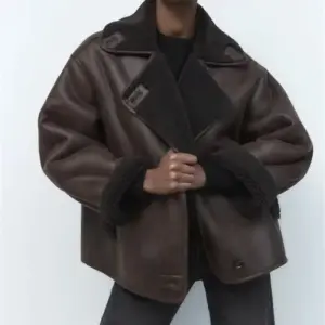 Double-Sided Faux Leather Long Breasted Jacket, Dark Coffee