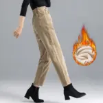 Flattering Striped Tapered Women’s Corduroy Pants with Fleece Lining