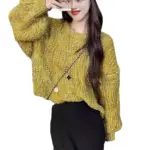 Loose-fitting Colorful Lantern-sleeve Knit Sweater