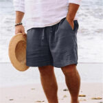 Summer Drawstring Shorts With Pockets Fashion Casual Solid Color Vacations Beach Pants Mens Clothing