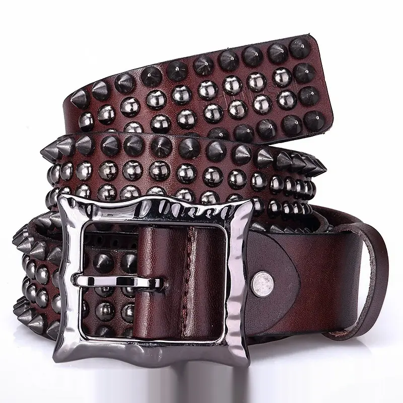Structured Full-Grain Cowhide Unisex Rivet Belt for Daily Wear Structured Full-Grain Cowhide Unisex Rivet Belt for Daily Wear