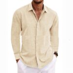 Long Sleeve T-shirt Undershirt Solid Color Long Sleeve Cotton Linen Shirt Men