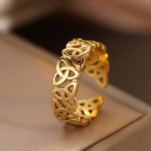 Statement Retro Celtic Knot Stainless Steel Open Ring - Hollow Weave