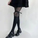 Pure Desire Style Lolita Patchwork Stockings, Summer Thin Style For Women, Slimming Bandage Bow Ballet Style Black Pantyhose