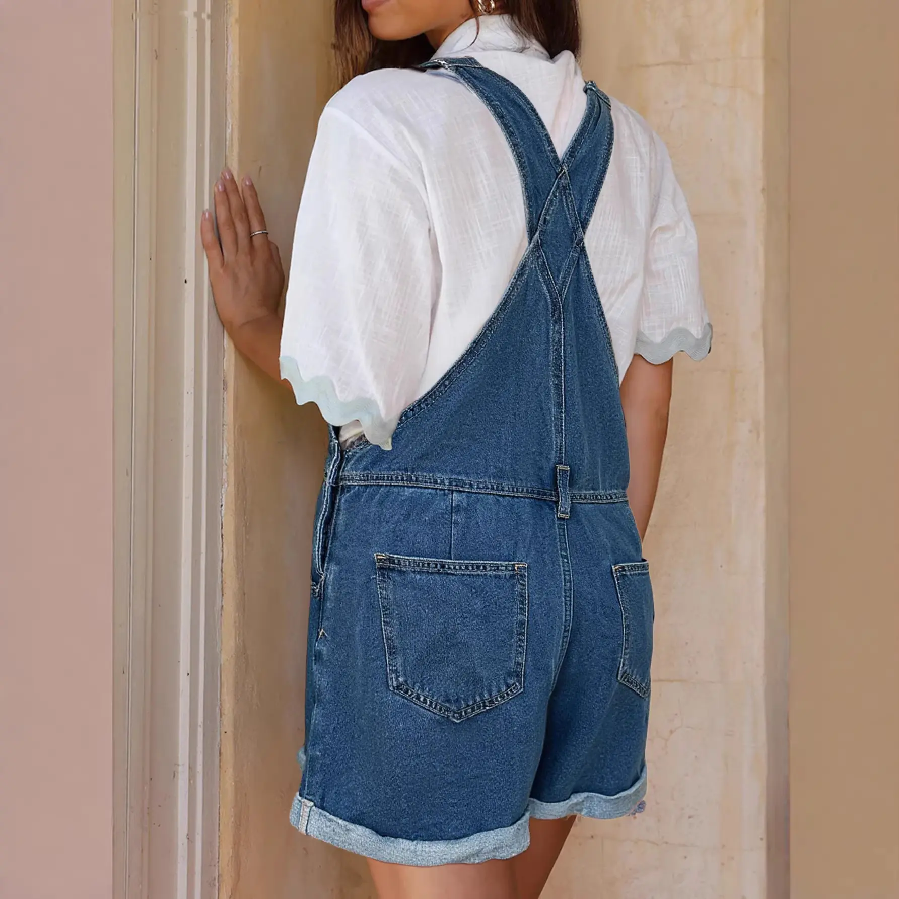 Adjustable Suspender Jeans for Women - Washed Dark Blue Adjustable Suspender Jeans for Women - Washed Dark Blue