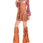 Retro Performance Women’s Costume Set with Printed Dress