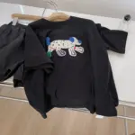 Heavy-duty 3D Embroidered Puppy Crewneck Short-sleeve Womens Top