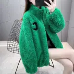 Warmth-Boosting Double-Sided Womens Short Shearling Coat with Zipper