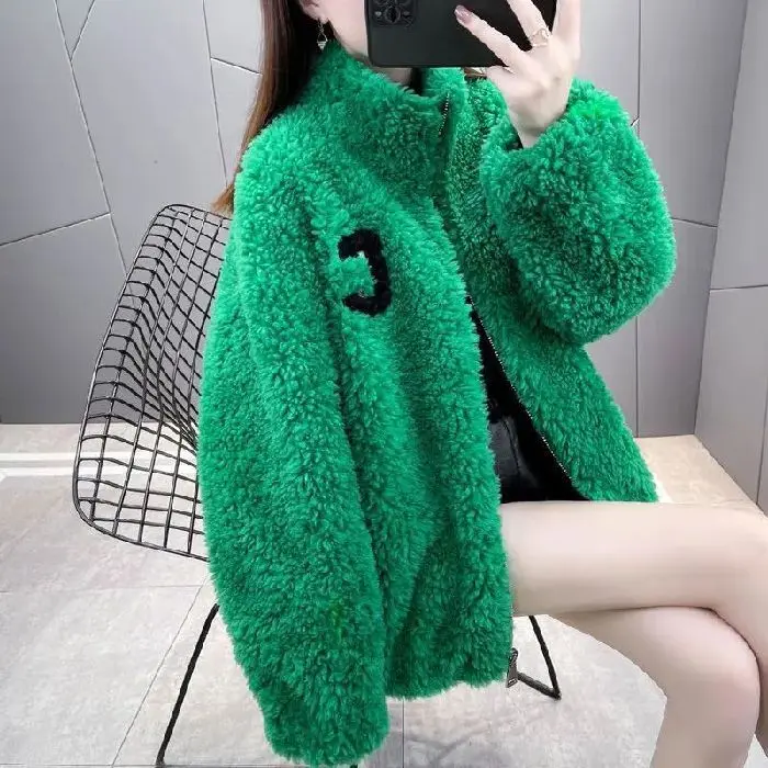 Warmth-Boosting Double-Sided Womens Short Shearling Coat with Zipper