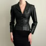 53433959-f059-427e-a7a0-162d5c8b154a.webp Dark Style Short Black Leather Jacket for Women, V-Neck Lapel