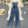 Hot Girl High Waist Denim Tube Top One Piece Wide Leg Pants Women Spring And Summer