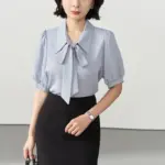Chiffon Bow Women's Professional Wear Formal White Shirt