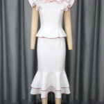 54ca941a-b7f5-4058-93bc-337acf3017e6.jpg Women's Ruffled Contrast Color Top Temperament Slim Fishtail Skirt Suit