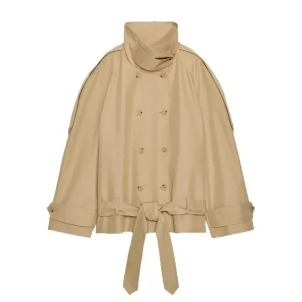 Tailored Short Khaki Double-Breasted Belted Trench Coat