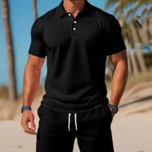 Breathable Mesh Men's Polo Short Set for Summer Sportswear