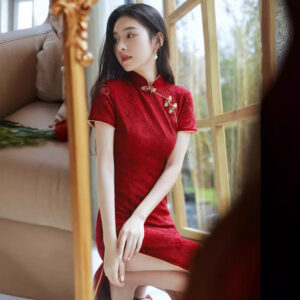 Wine Red Retro Long Engagement & Wedding Dress w/ Sleeves