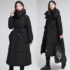 Warm Knee-Length Padded Cotton Coat with Waist Cinching