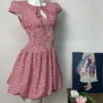 Red Pattern Hollow Out Short Sleeve Dress Women