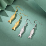 3 D Small Fish Pendant Stainless Steel Earrings