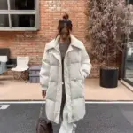 Warmth-Focused Long Cotton Padded Coat with Turn-Down Collar