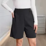Breathable Linen Blend Mid-Waist Button Shorts for Women