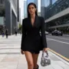 Tailored Women’s V-Neck Blazer for Fall, Slim Fit Pockets Tailored Women’s V-Neck Blazer for Fall, Slim Fit Pockets