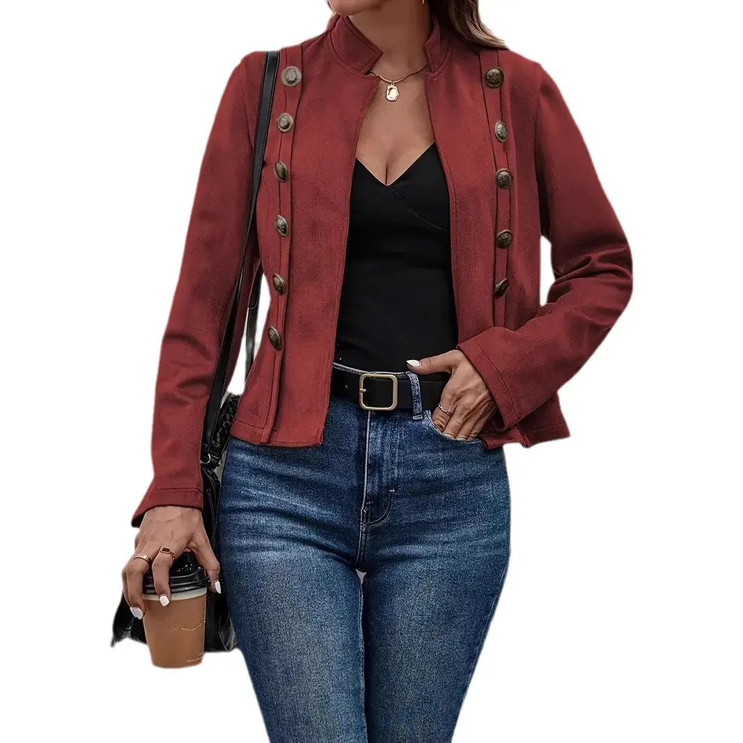Retro Double-Row Metal Buckle Deerskin Velvet Coat