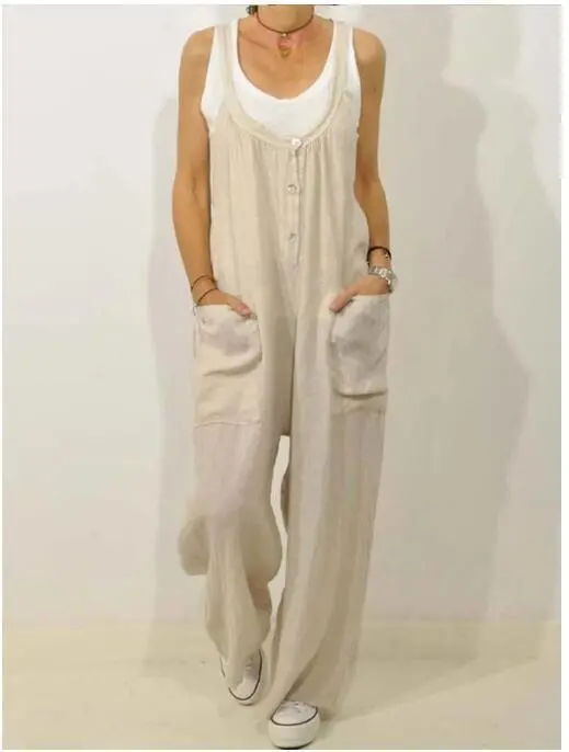 Pocket Solid Color Elastic Button Romper