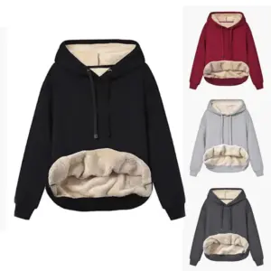 Warm Fleece Hooded Sports Sweatshirt With Pockets