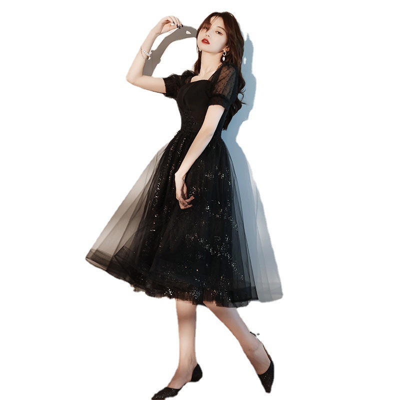Sparkly Lace Black & Champagne Mini Prom Dress, Lightweight