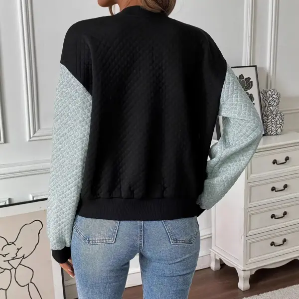 Women's Color Blocked Baseball Collar Casual Long Sleeved Zipper Jacket