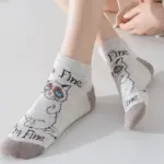 Cat Pattern Women's Straight Socks, Cartoon Animal Casual Short Socks