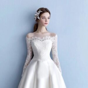 Long Sleeve Wedding Dress with Trailing Princess Skirt
