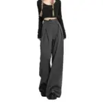 Statement Black Lace Stitch Wide-Leg Casual Pants for Women