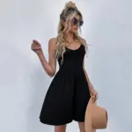 New Waist-cinching Loose Backless Pocket Knit Camisole Romper Shorts