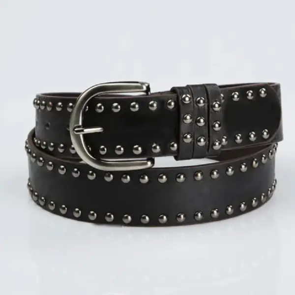 Womens Soft PU Leather Belt with Pin Buckle & Rivets 3.6 cm