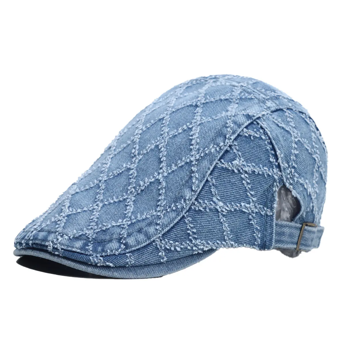 Distressed Denim Beret with Frayed Edges for Retro Style