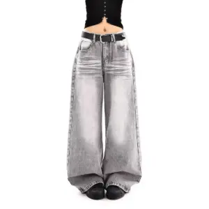 Vintage Embroidered High-Waist Wide-Leg Denim Jeans for Women