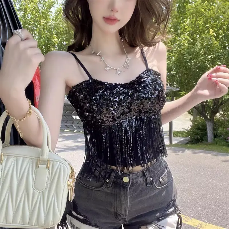 Sexy Tassel Patchwork Sequin Tube Top Women Sexy Tassel Patchwork Sequin Tube Top Women